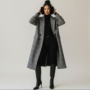 Vintage Houndstooth Long Wool Coat Bert Newman Size 12 Petite Women's Classic